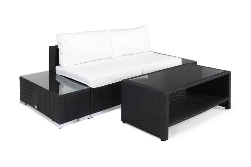 BAHAMAS Loungesoffa Utomhus Utomhus 2-sits + Bord Hylla + 2 Sidobord Svart - Utemöbler - Loungemöbler