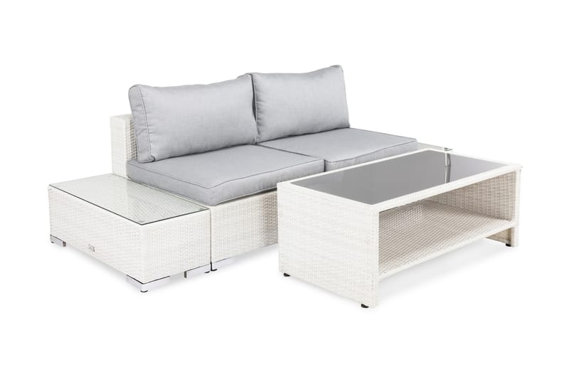 BAHAMAS Loungesoffa Utomhus Utomhus 2-sits + Bord Hylla + 2 Sidobord Vit - Utemöbler - Loungemöbler