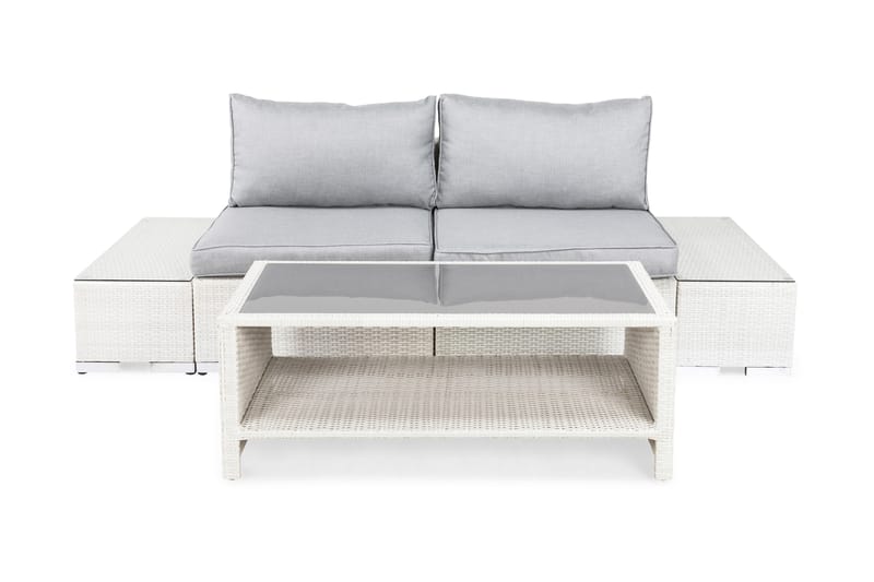 BAHAMAS Loungesoffa Utomhus Utomhus 2-sits + Bord Hylla + 2 Sidobord Vit - Utemöbler - Loungemöbler