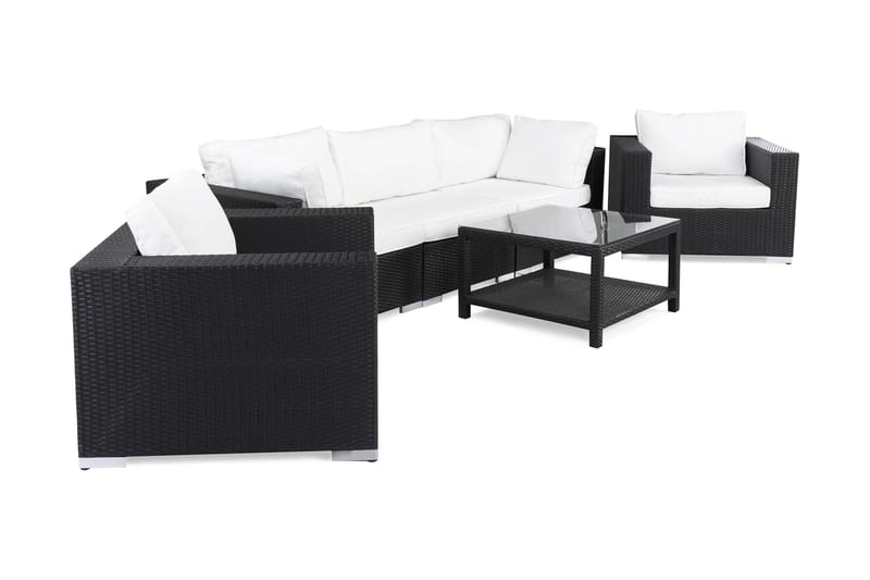 BAHAMAS Loungesoffa Utomhus Utomhus 3-sits + Bord 75 + 2 Fåtöljer Svart - Utemöbler - Loungemöbler