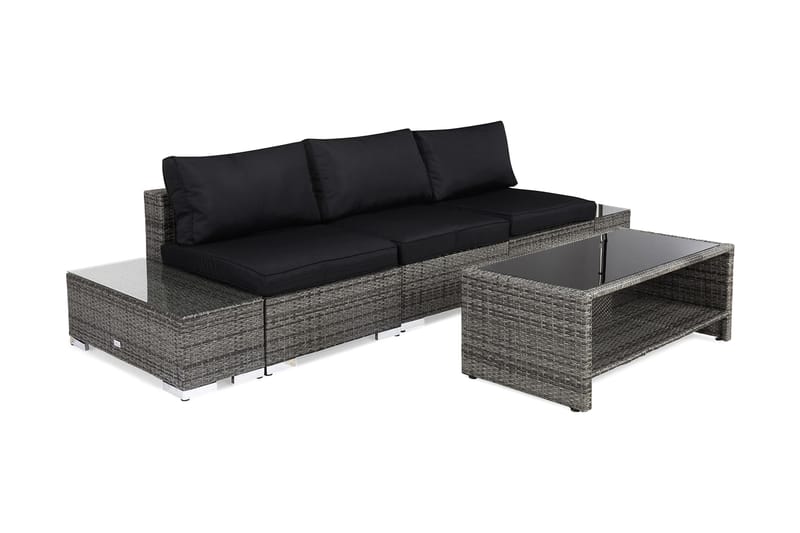 BAHAMAS Loungesoffa Utomhus Utomhus 3-sits + Bord Hylla + 2 Sidobord Grå - Utemöbler - Loungemöbler