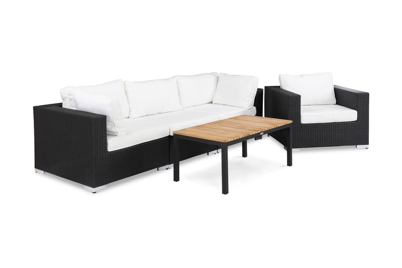 BAHAMAS Loungesoffa Utomhus Utomhus 3-sits + Bord Svart/Teak + Fåtölj Svart - Utemöbler - Loungemöbler