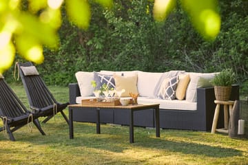 BAHAMAS Loungesoffa Utomhus Utomhus 3-sits + Bord Svart/Teak Svart - Utemöbler - Loungemöbler