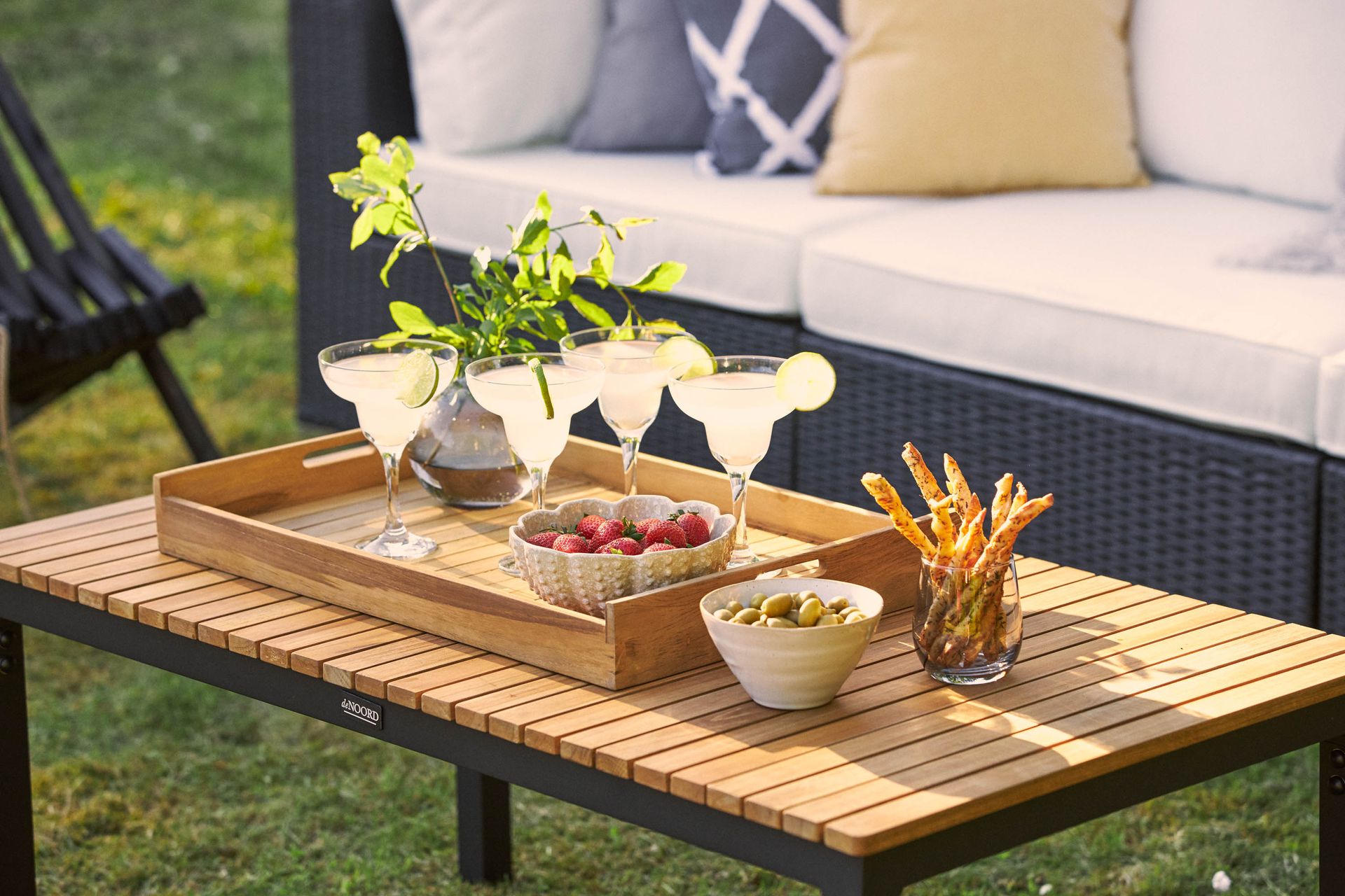 BAHAMAS Loungesoffa Utomhus Utomhus 3-sits + Bord Svart/Teak Svart - Utemöbler - Loungemöbler
