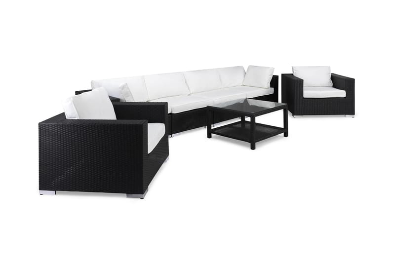 BAHAMAS Loungesoffa Utomhus Utomhus 4-sits + Bord 75 + 2 Fåtöljer Svart - Utemöbler - Loungemöbler