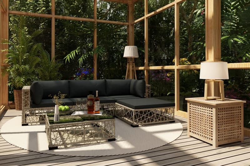 Loungegrupp för trädgården med dynor 5 delar konstrotting gr - Grå - Loungemöbler - Loungegrupp