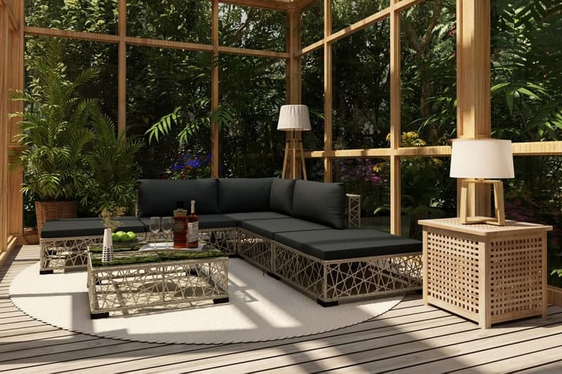 Loungegrupp för trädgården med dynor 6 delar konstrotting gr - Grå - Loungemöbler - Loungegrupp