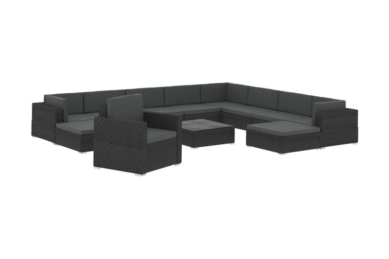 Loungegrupp Utomhus för trädgården m. dynor 12 delar konstrotting sv - Svart - Utemöbler - Loungemöbler