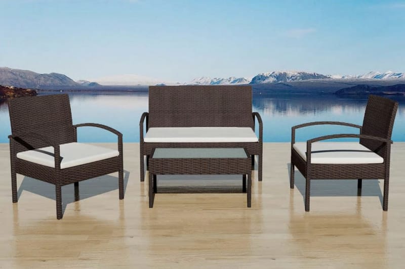 Loungegrupp Utomhus för trädgården med dynor 4 delar konstrotting br - Brun - Utemöbler - Loungemöbler