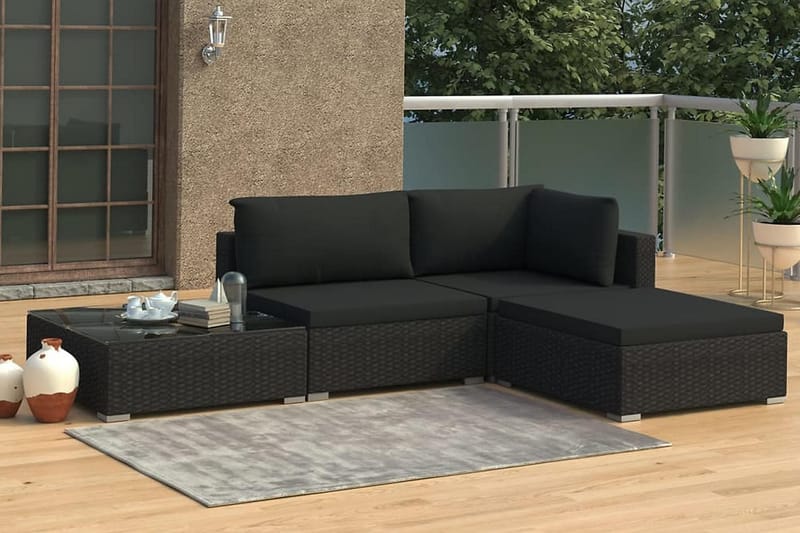 Loungegrupp Utomhus för trädgården med dynor 4 delar konstrotting sv - Svart - Utemöbler - Loungemöbler