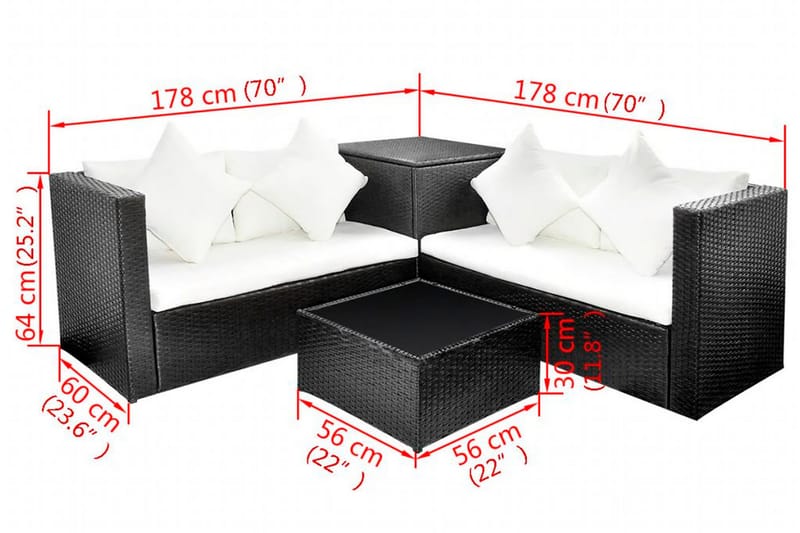 Loungegrupp Utomhus för trädgården med dynor 4 delar konstrotting sv - Svart - Utemöbler - Loungemöbler