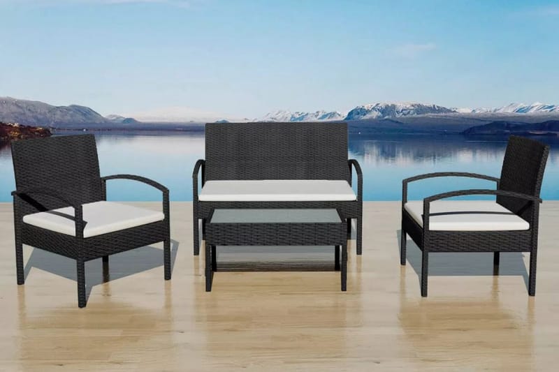 Loungegrupp Utomhus för trädgården med dynor 4 delar konstrotting sv - Svart - Utemöbler - Loungemöbler