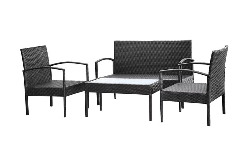 Loungegrupp Utomhus för trädgården med dynor 4 delar konstrotting sv - Svart - Utemöbler - Loungemöbler