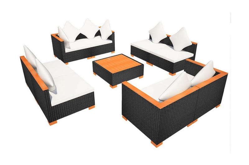 Loungegrupp Utomhus för trädgården med dynor 9 delar konstrotting sv - Svart - Utemöbler - Loungemöbler