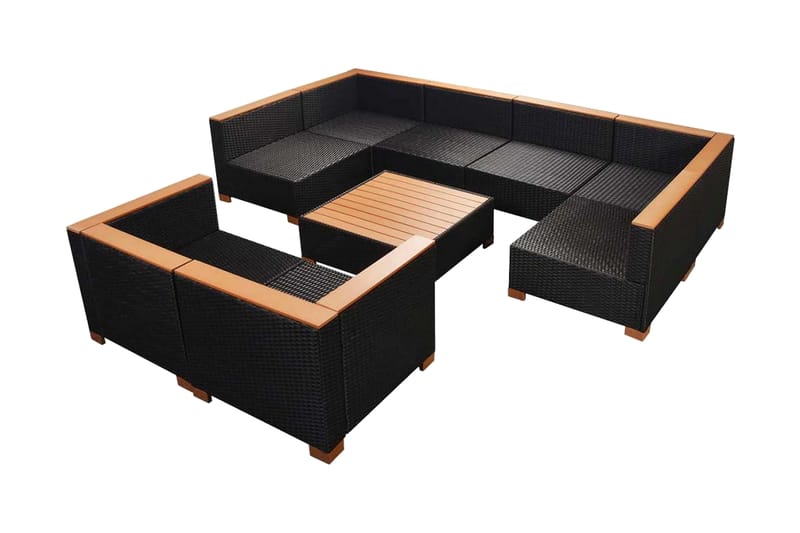 Loungegrupp Utomhus för trädgården med dynor 9 delar konstrotting sv - Svart - Utemöbler - Loungemöbler