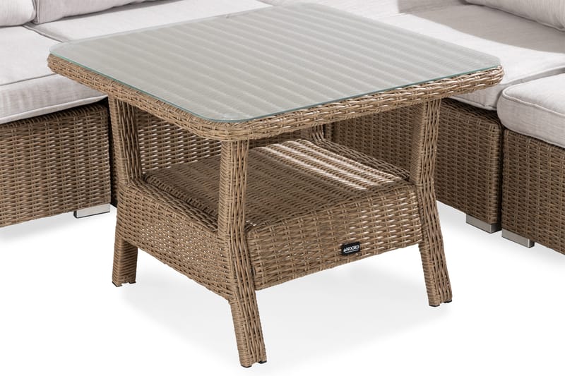 Marcus 6-sits Loungegrupp - Mörkbeige / Vita dynor - Utemöbler - Utegrupp - Loungegrupp