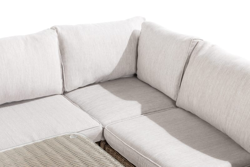 Marcus 6-sits Loungegrupp - Mörkbeige / Vita dynor - Utemöbler - Utegrupp - Loungegrupp