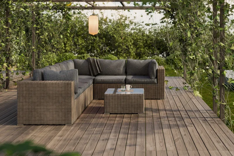 Marcus Loungegrupp - Brun / Svarta dynor - Utemöbler - Utegrupp - Loungegrupp