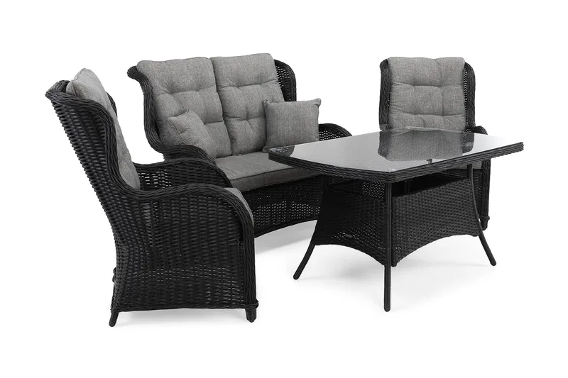 Marcus Soffgrupp 2-sits Ink. Fåtöljer - Svart / Gråa dynor - Utemöbler - Utegrupp - Loungegrupp