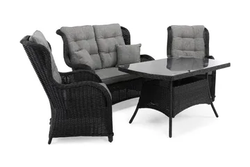 Marcus Soffgrupp 2-sits Ink. Fåtöljer - Svart / Gråa dynor - Utemöbler - Utegrupp - Loungegrupp
