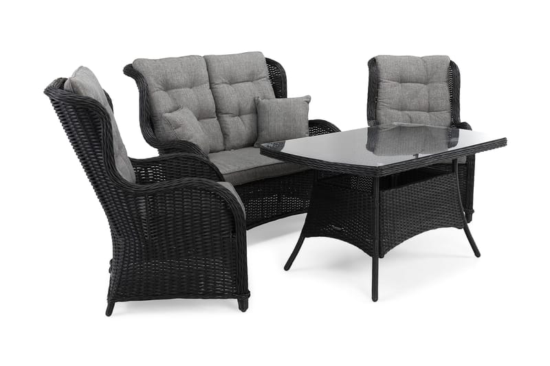 Marcus Soffgrupp 2-sits Ink. Fåtöljer - Svart / Gråa dynor - Utemöbler - Utegrupp - Loungegrupp