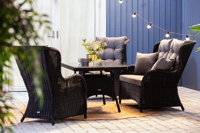 Marcus Soffgrupp 2-sits Ink. Fåtöljer - Svart / Gråa dynor - Utemöbler - Utegrupp - Loungegrupp