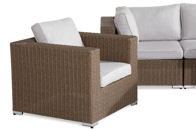 Marcus Stor Loungegrupp Utomhus - 7-sits Loungeset i Konstrotting för Uteplats och Trädgård - Beige / Vita dynor - Utemöbler - Utegrupp - Loungegrupp