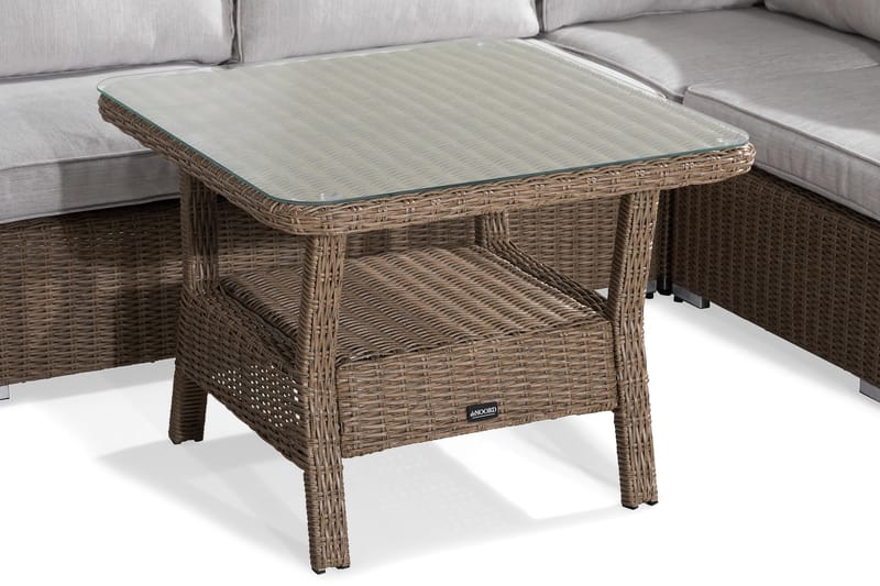 Marcus Stor Loungegrupp Utomhus - 7-sits Loungeset i Konstrotting för Uteplats och Trädgård - Beige / Vita dynor - Utemöbler - Utegrupp - Loungegrupp