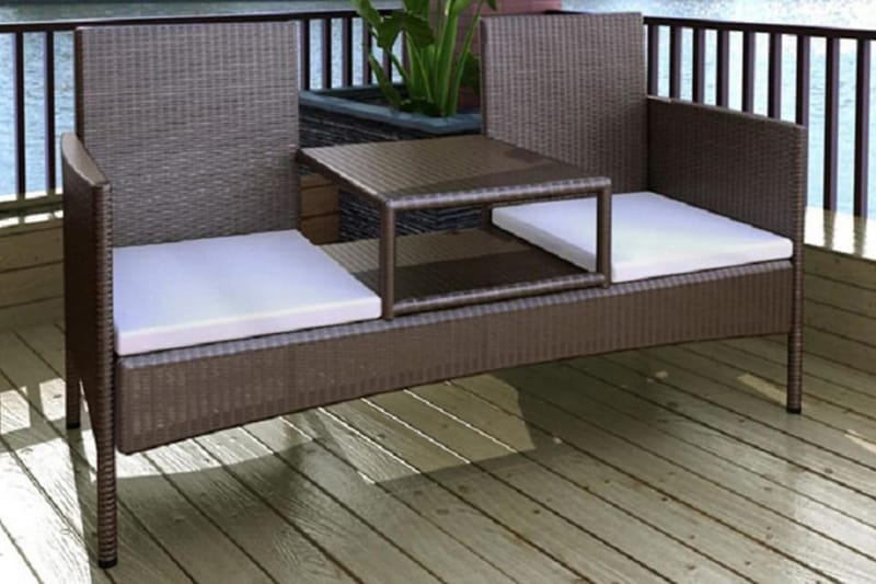 Trädgårdssoffa 2-sits med bord konstrotting brun - Brun - Loungemöbler - Loungesoffa