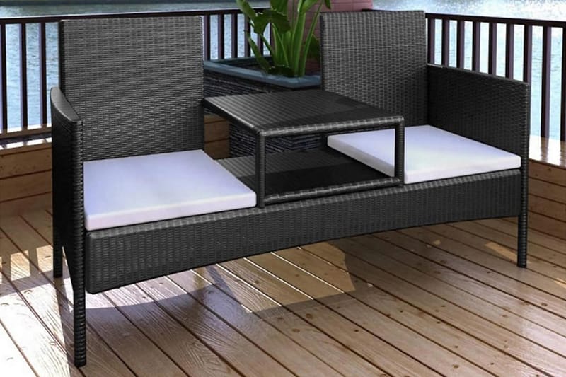 Trädgårdssoffa 2-sits med bord konstrotting svart - Svart - Loungemöbler - Loungesoffa