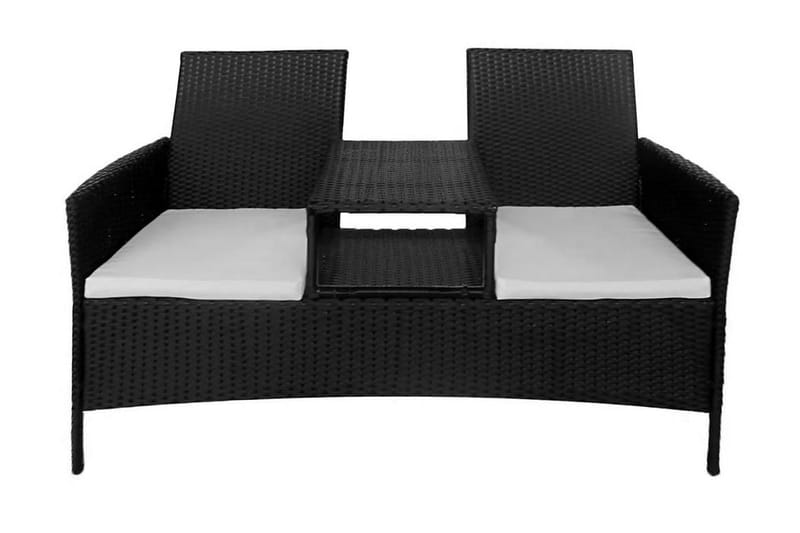 Trädgårdssoffa 2-sits med bord konstrotting svart - Svart - Loungemöbler - Loungesoffa