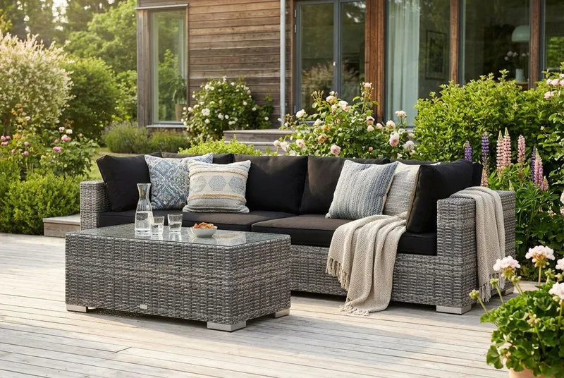 Bahamas Vänstermodul utomhus 140 cm i konstrotting - Grå - Utemöbler - Övrigt utemöbler - Modulsoffa utomhus - Vänstermodul utesoffa