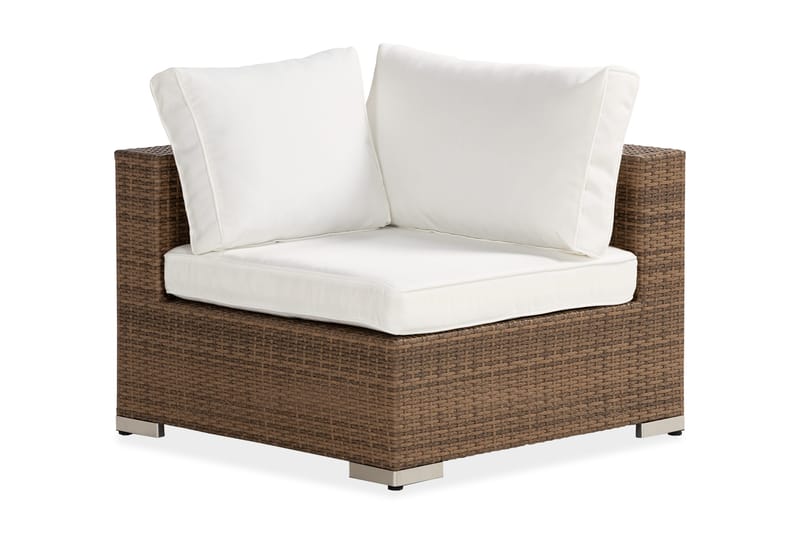 Bahamas Hörnmodul utomhus i konstrotting, Sand / Vita dynor