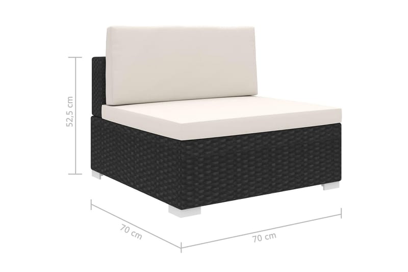 Mittensits till Modulsoffa Utomhus 1 st med dynor konstrotting svart - Svart - Utemöbler - Övrigt utemöbler - Modulsoffa utomhus - Mittmodul utesoffa