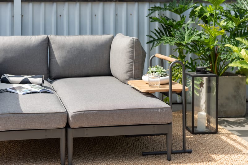 Soffa för utomhusbruk TOPAZ vänster/höger 2-sitssoffa - trä/grå - Utemöbler - Övrigt utemöbler - Modulsoffa utomhus - Vänstermodul utesoffa