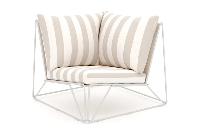 Usteryd hörnmodul utomhus i järn med vattenavisande randig dyna - Beige - Utemöbler - Övrigt utemöbler - Modulsoffa utomhus - Hörnmodul utesoffa