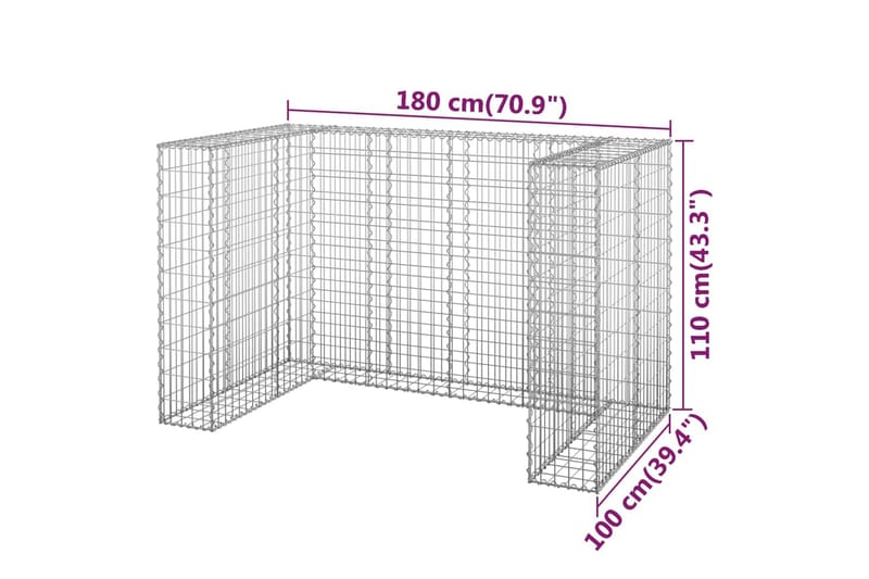 Gabionmur för soptunnor galvaniserat stål 180x100x110 cm - Silver - Utemöbler - Övrigt utemöbler - Tillbehör - Staket & grindar