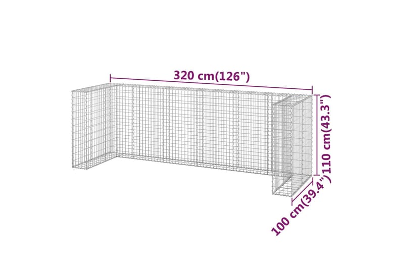 Gabionmur för soptunnor galvaniserat stål 320x100x110 cm - Silver - Utemöbler - Övrigt utemöbler - Tillbehör - Staket & grindar