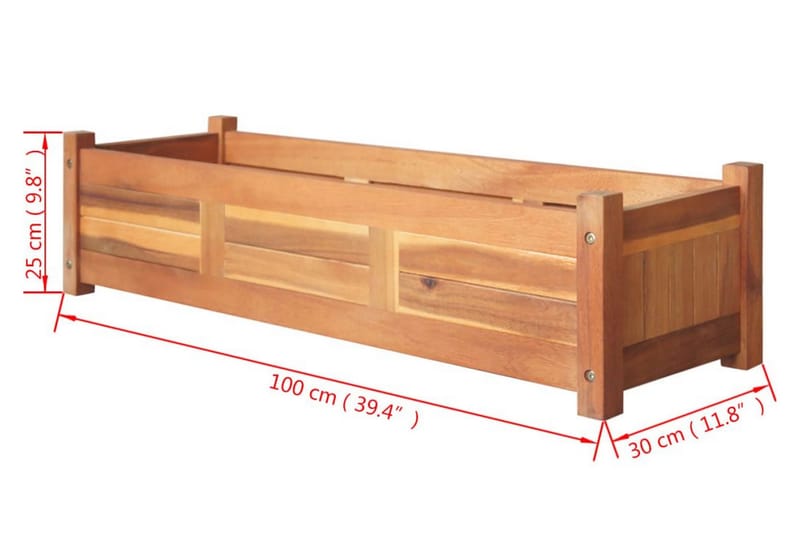 Blomlåda upphöjd akaciaträ 100x30x25 cm - Brun - Utemöbler - Övrigt utemöbler - Tillbehör - Övriga trädgårdstillbehör