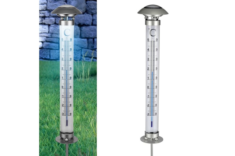 HI Soldriven termometer med lampa - Silver - Utomhustermometer - Övriga trädgårdstillbehör