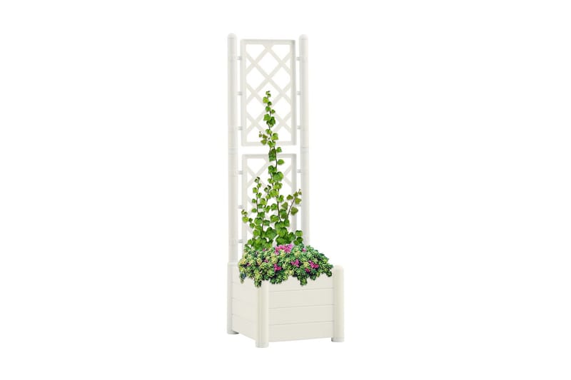Odlingslåda med spaljé 43x43x142 cm PP vit - Vit - Utemöbler - Övrigt utemöbler - Tillbehör - Övriga trädgårdstillbehör