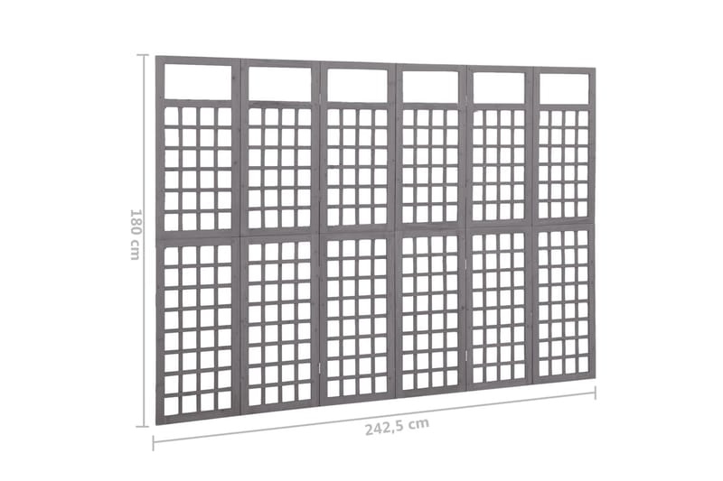 Rumsavdelare/Spaljé 6 paneler massiv furu grå 242,5x180 cm - Grå - Övriga trädgårdstillbehör