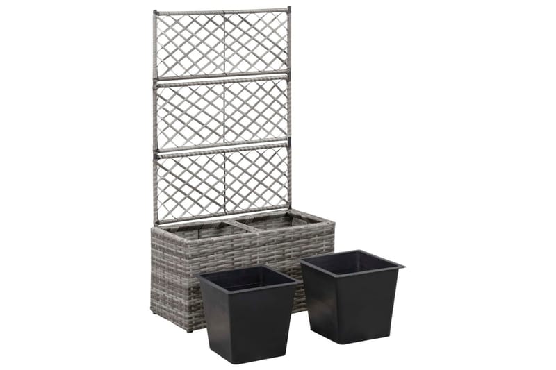Spaljé med 2 krukor upphöjd 58x30x107 cm konstrotting grå - Grå - Utemöbler - Övrigt utemöbler - Tillbehör - Övriga trädgårdstillbehör