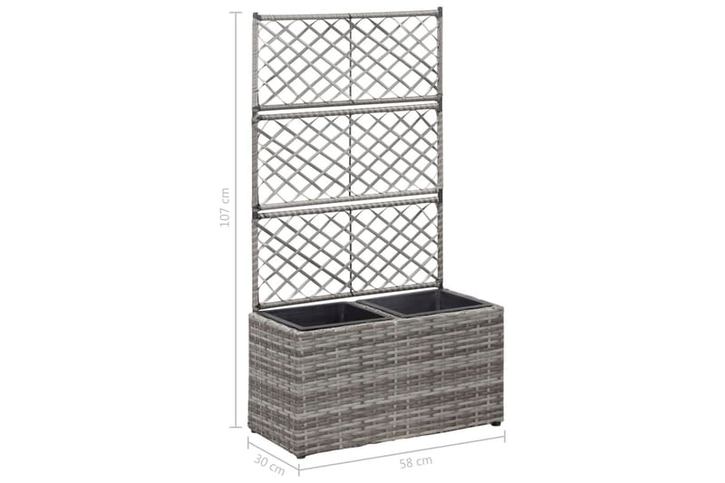 Spaljé med 2 krukor upphöjd 58x30x107 cm konstrotting grå - Grå - Utemöbler - Övrigt utemöbler - Tillbehör - Övriga trädgårdstillbehör