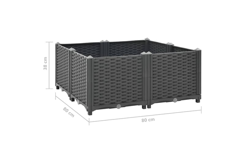 Upphöjd odlingslåda 80x80x38 cm polypropen - Grå - Utemöbler - Övrigt utemöbler - Tillbehör - Övriga trädgårdstillbehör