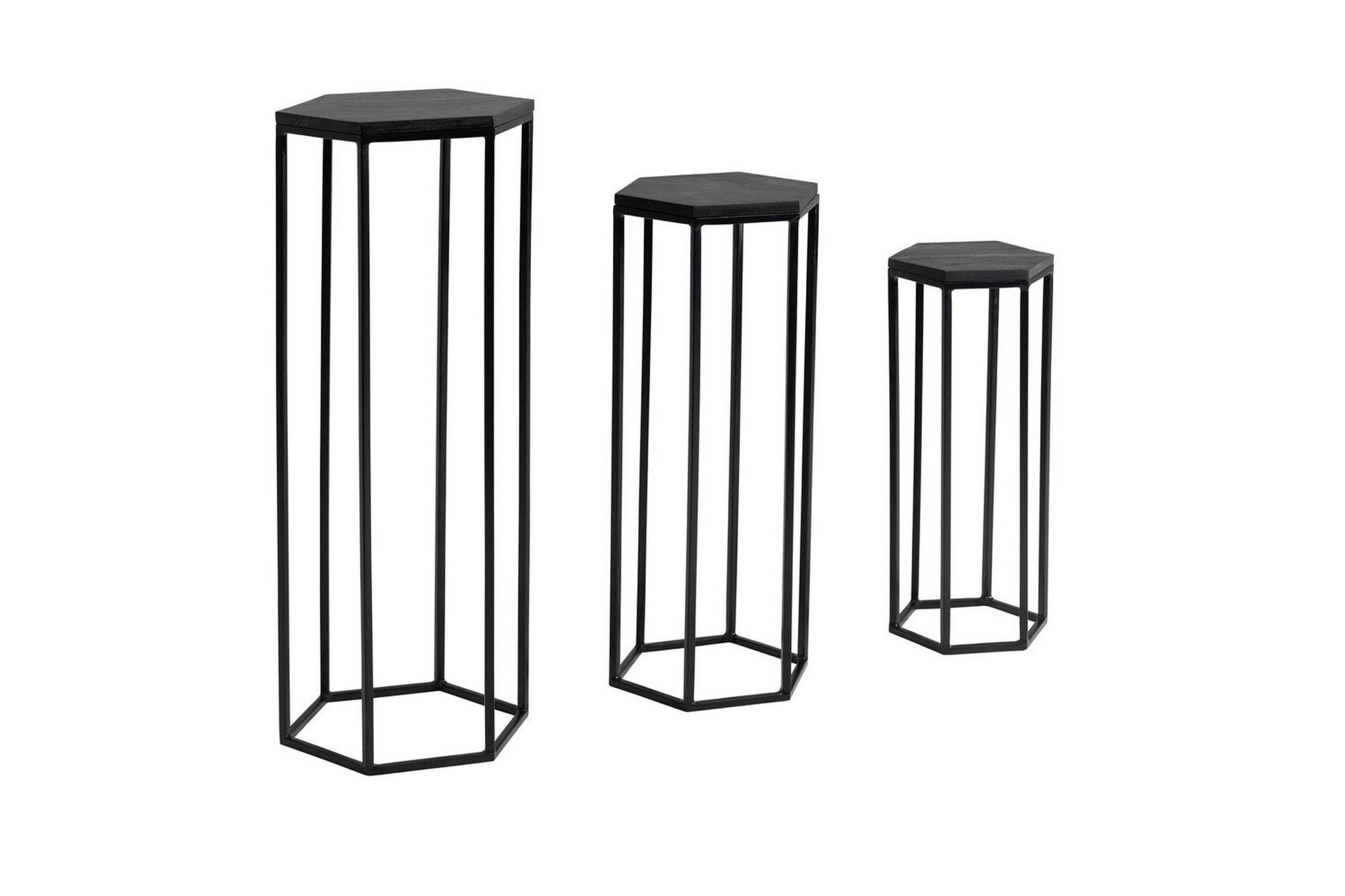 Satsbord Wohnling Set om 3 massiva tr&auml;blombord Industriell -