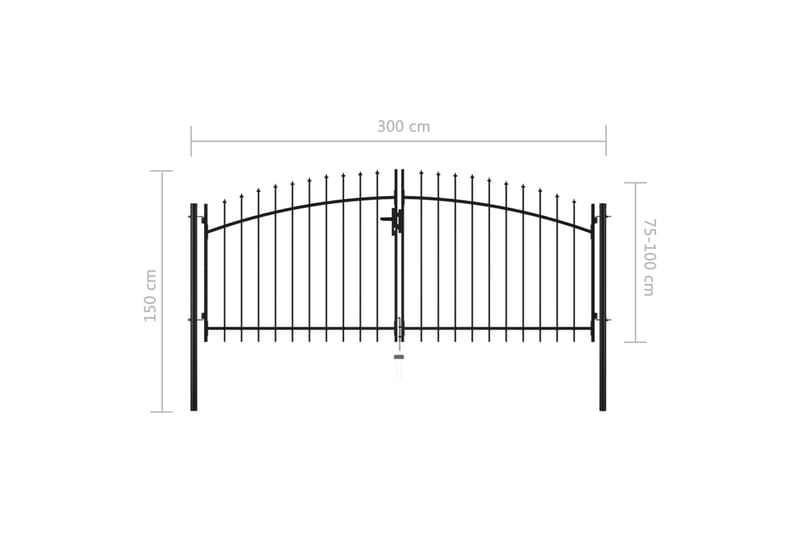 Dubbelgrind med spjut-toppar 300x150 cm - Svart - Utemöbler - Övrigt utemöbler - Tillbehör - Staket & grindar