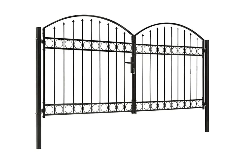Dubbelgrind med välvd topp 300x125 cm stål svart - Svart - Utemöbler - Övrigt utemöbler - Tillbehör - Staket & grindar