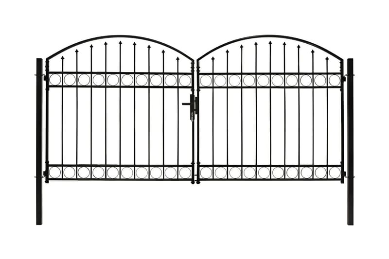 Dubbelgrind med välvd topp 300x125 cm stål svart - Svart - Utemöbler - Övrigt utemöbler - Tillbehör - Staket & grindar