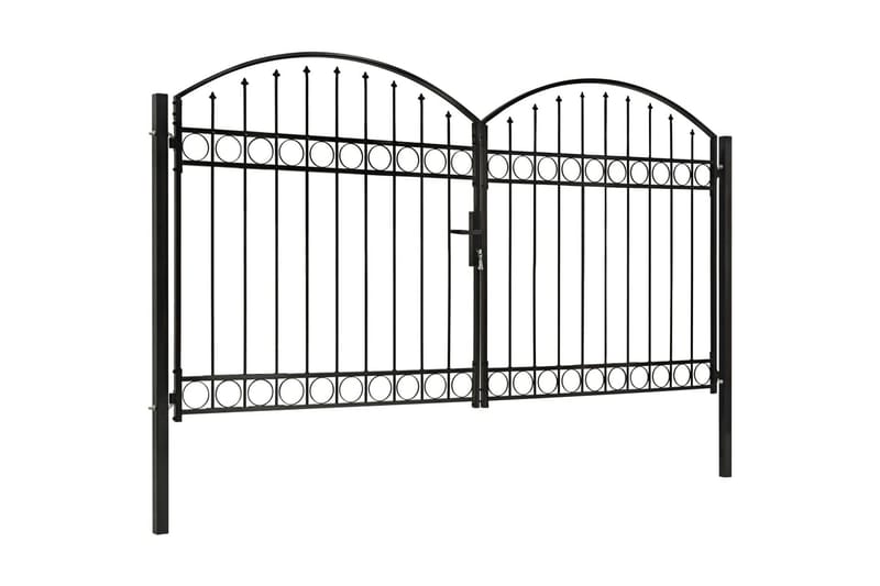 Dubbelgrind med välvd topp 300x175 cm stål svart - Svart - Utemöbler - Övrigt utemöbler - Tillbehör - Staket & grindar